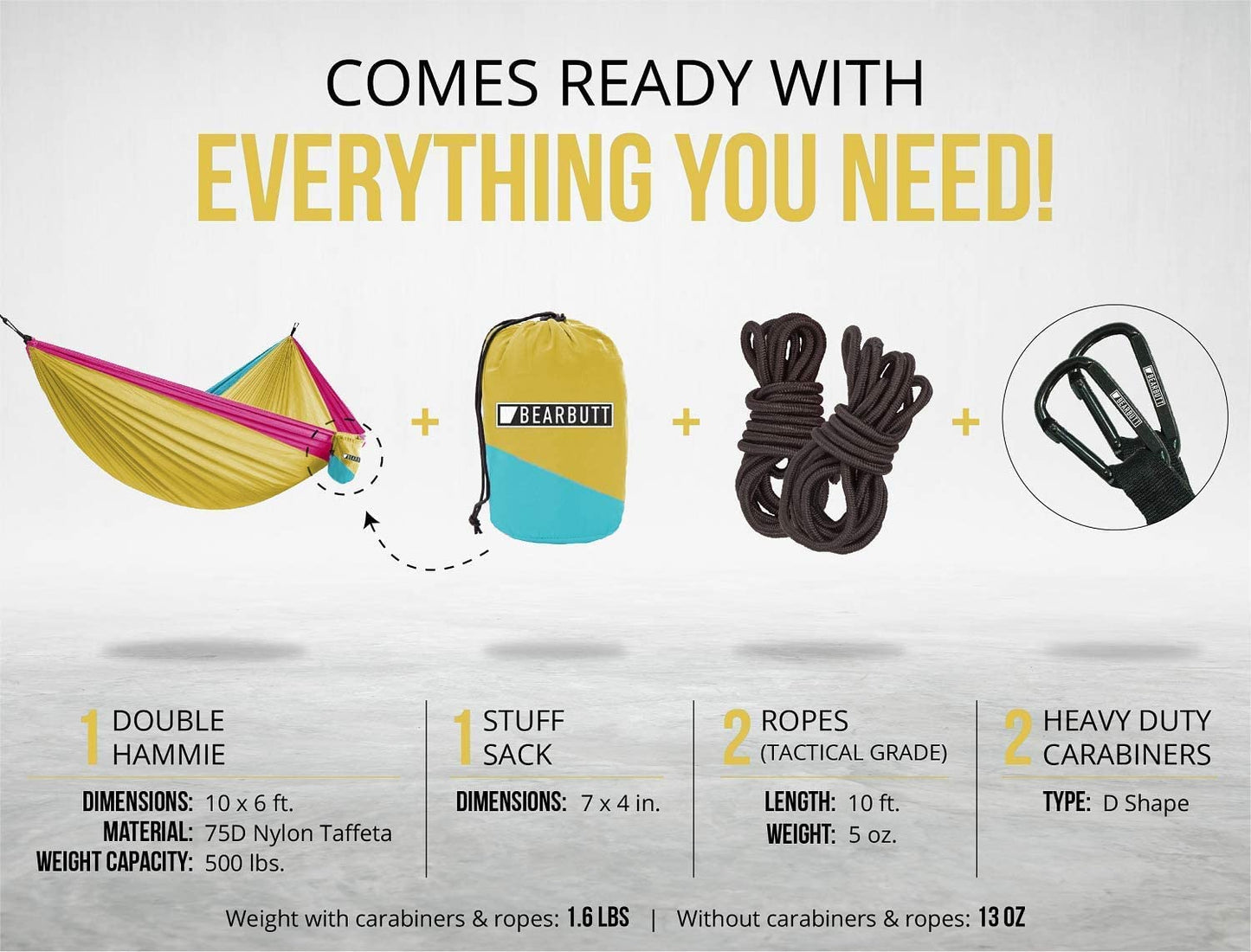 2 Person Portable Hammock - Backpacking to Camping - Double Hammock for Travel & Outdoor