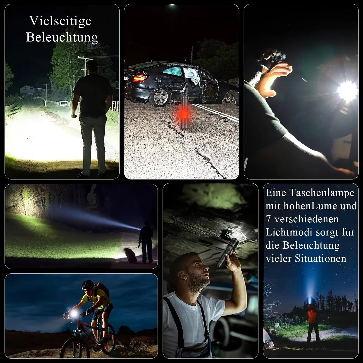 LED Zoomable Flashlight with 90000 Lumens & 7 Modes for Outdoor Hiking & Camping