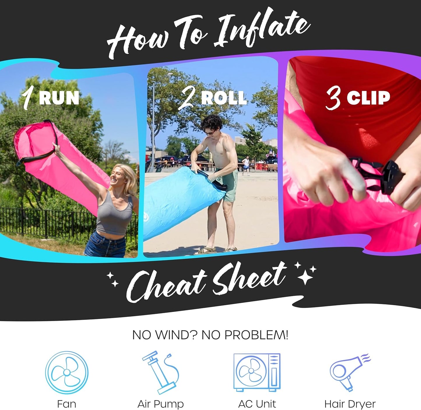 2 Pack Inflatable Loungers Air Sofa Couch | Perfect for Beach Chair Camping Chairs or Portable Hammock |Travel Bag Pouch, Pegs & 3 Pockets| Movie Seating & Camping Accessories Blow up Lounger