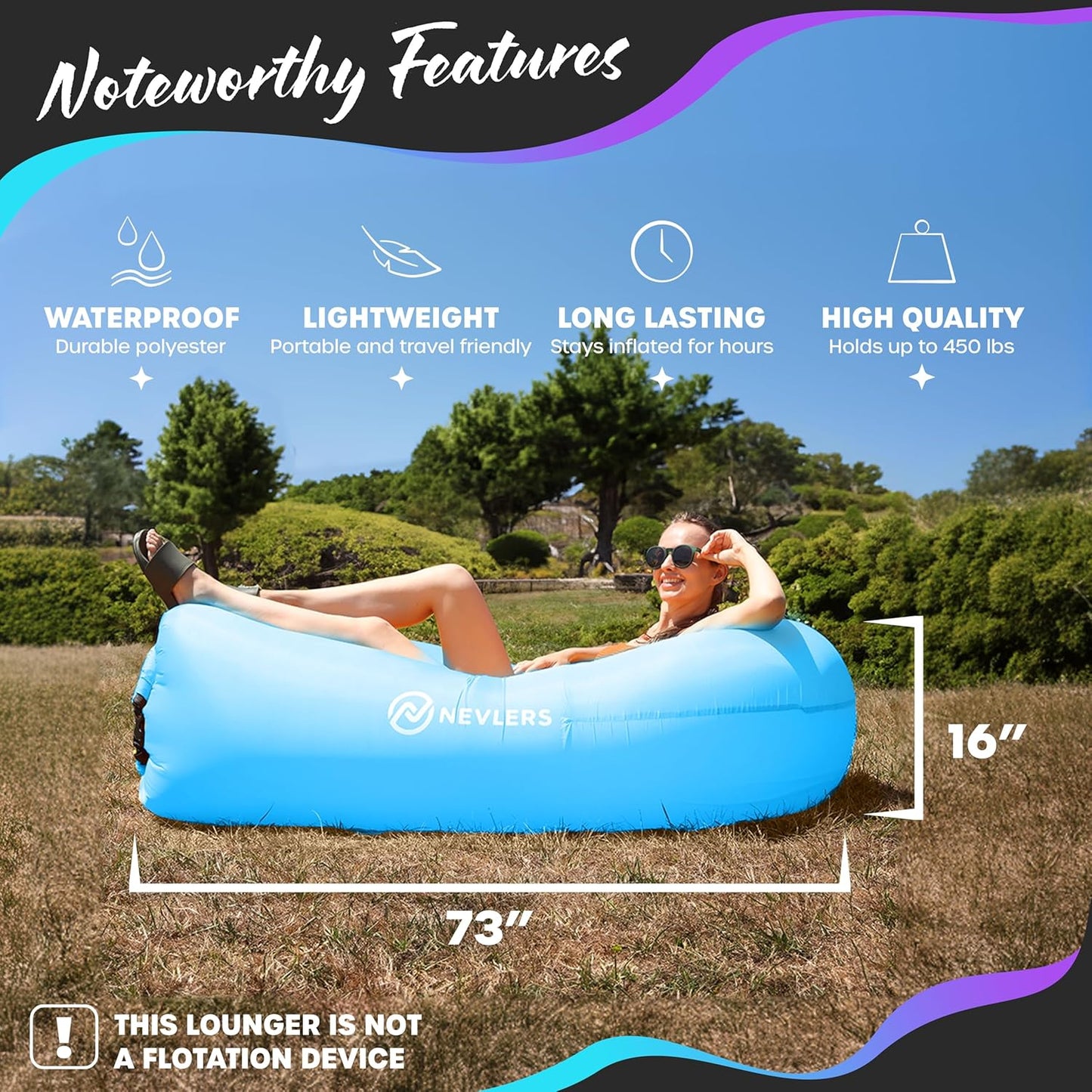 2 Pack Inflatable Loungers Air Sofa Couch | Perfect for Beach Chair Camping Chairs or Portable Hammock |Travel Bag Pouch, Pegs & 3 Pockets| Movie Seating & Camping Accessories Blow up Lounger