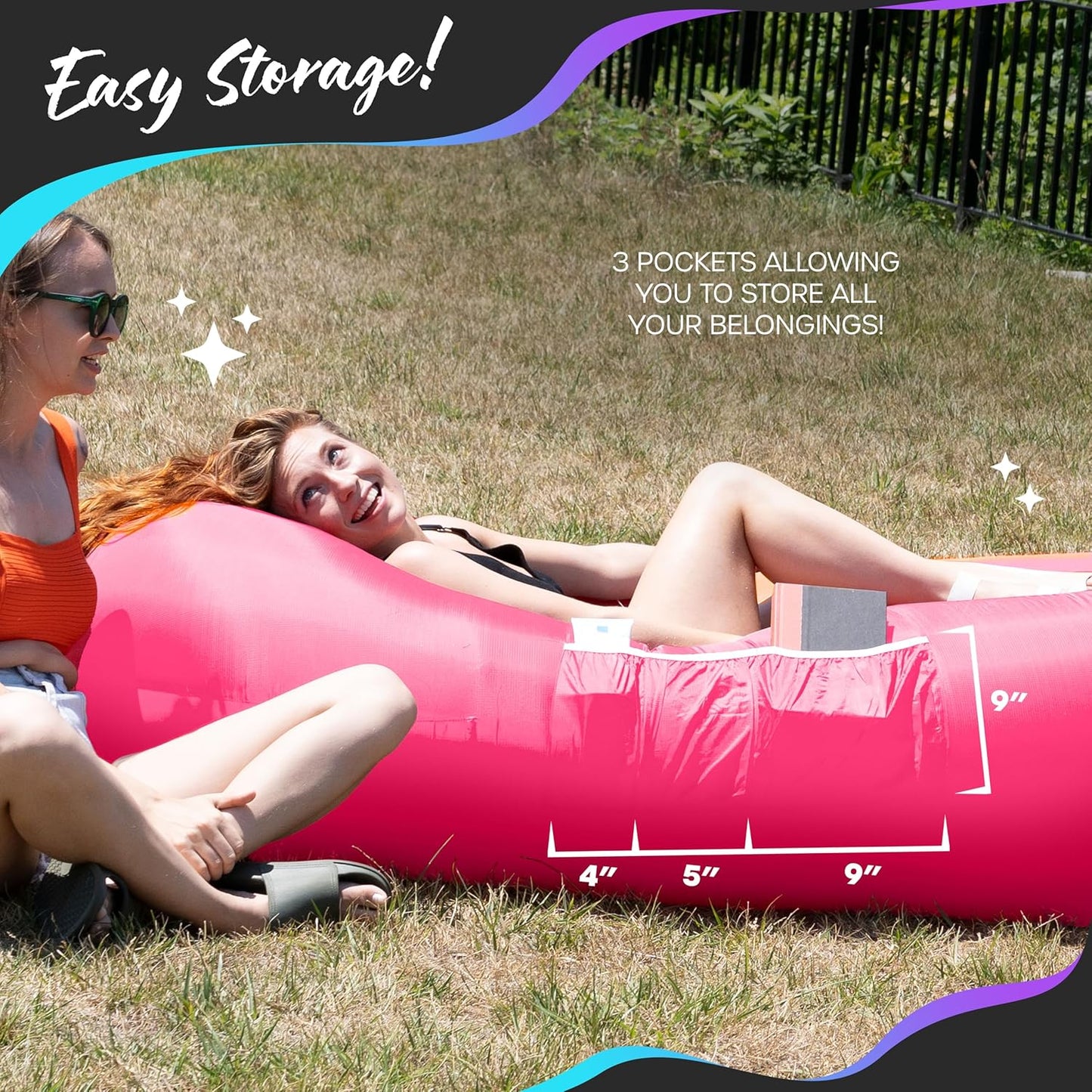 2 Pack Inflatable Loungers Air Sofa Couch | Perfect for Beach Chair Camping Chairs or Portable Hammock |Travel Bag Pouch, Pegs & 3 Pockets| Movie Seating & Camping Accessories Blow up Lounger