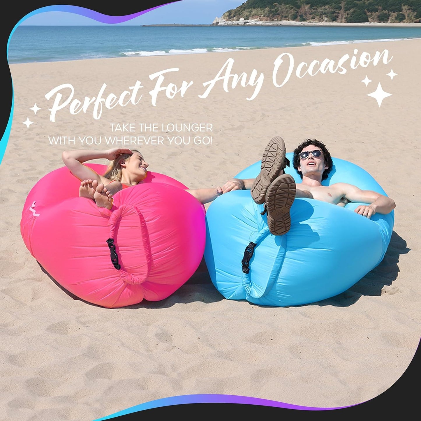 2 Pack Inflatable Loungers Air Sofa Couch | Perfect for Beach Chair Camping Chairs or Portable Hammock |Travel Bag Pouch, Pegs & 3 Pockets| Movie Seating & Camping Accessories Blow up Lounger