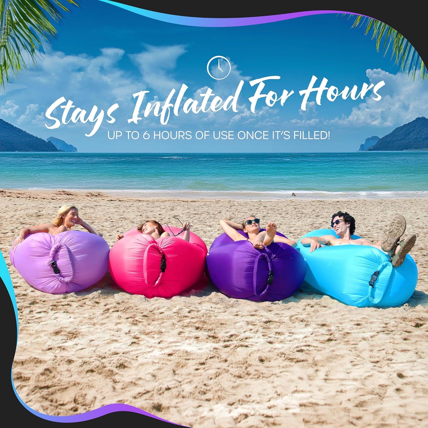2 Pack Inflatable Loungers Air Sofa Couch | Perfect for Beach Chair Camping Chairs or Portable Hammock |Travel Bag Pouch, Pegs & 3 Pockets| Movie Seating & Camping Accessories Blow up Lounger