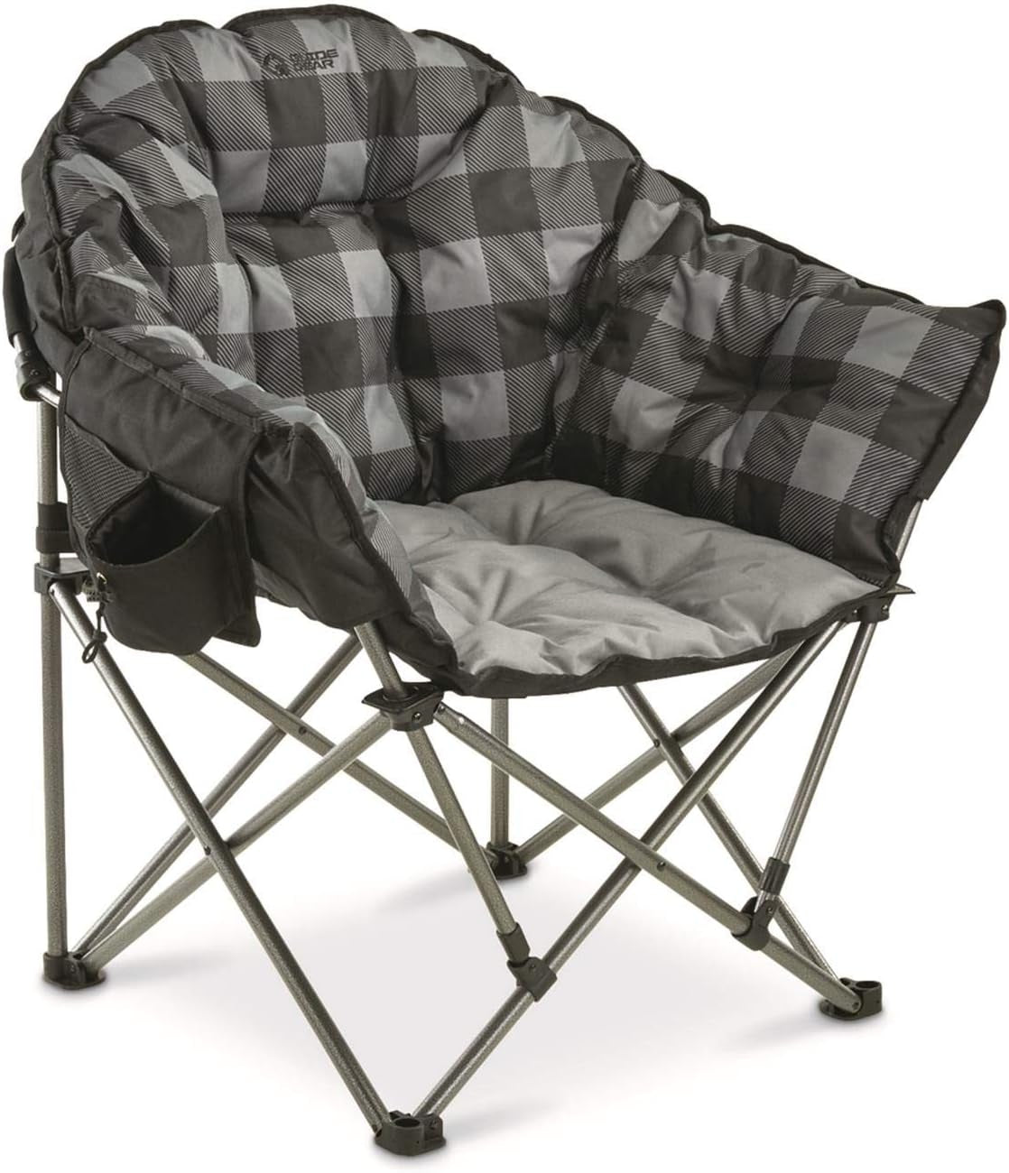 Club Camping Chair, Oversized, Portable, Folding with Padded Seats, 500-Lb. Capacity Gray Plaid