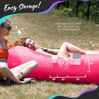 2 Pack Inflatable Loungers Air Sofa Couch | Perfect for Beach Chair Camping Chairs or Portable Hammock |Travel Bag Pouch, Pegs & 3 Pockets| Movie Seating & Camping Accessories Blow up Lounger